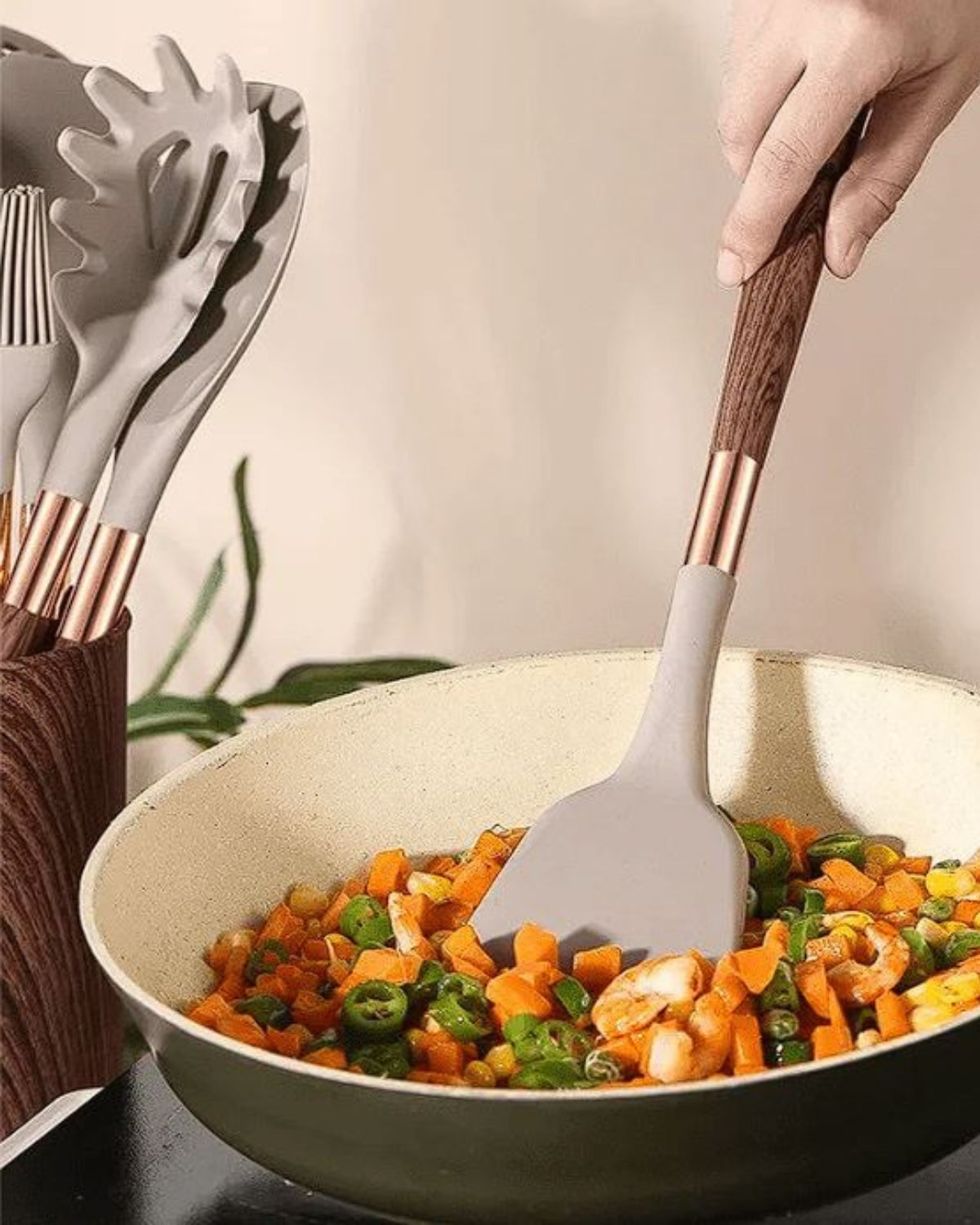 Sada kuchyňských nástrojů - Cuivra - Nepřilnavé kuchyňské nástroje - Design s dřevěnou rukojetí