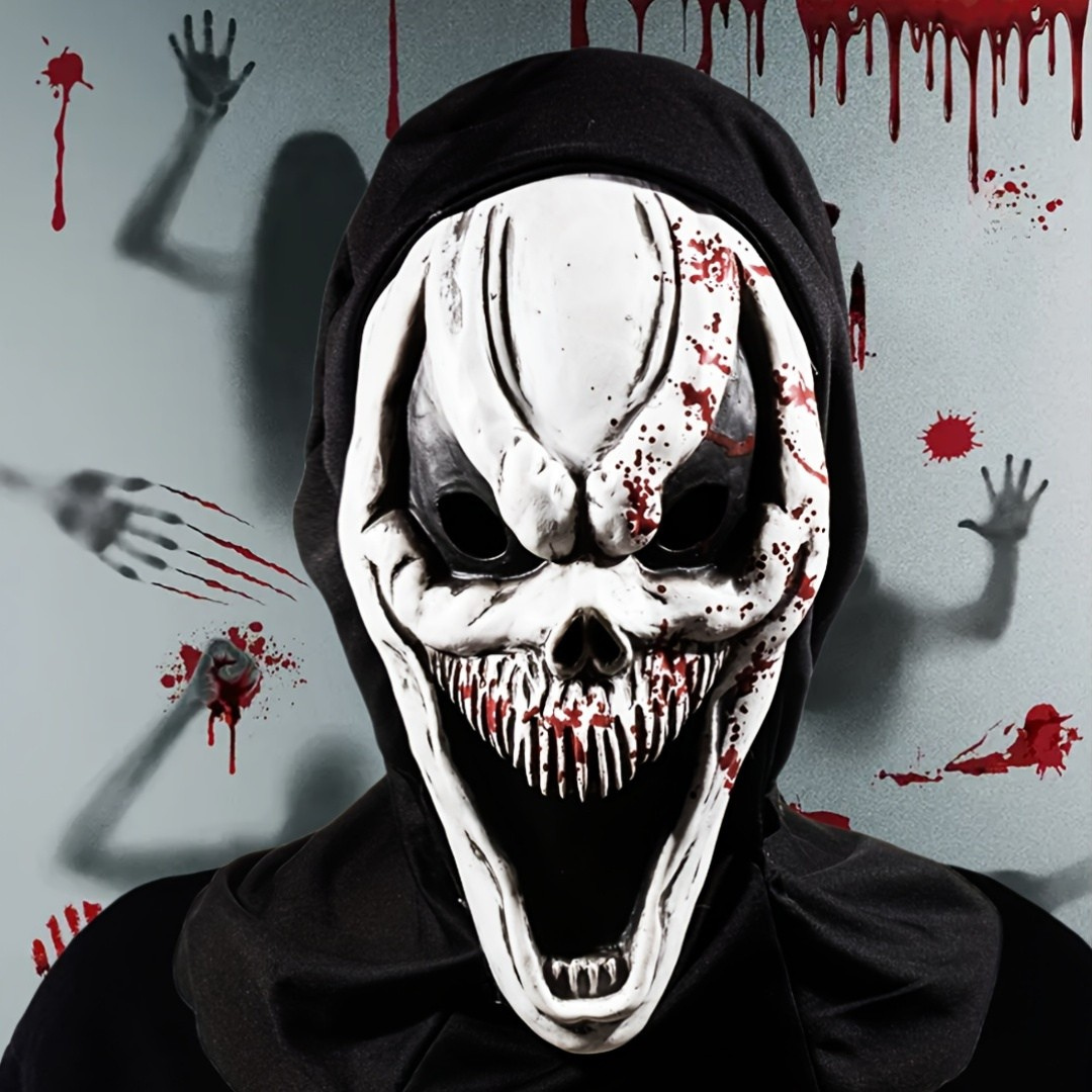 Halloween-maske med kranium - fuldt hoved med hætte