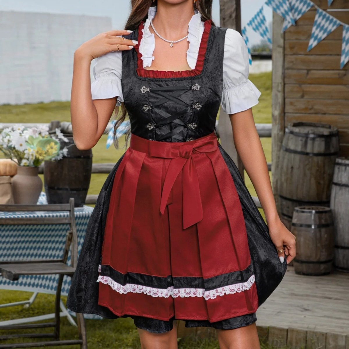 Bavorské dirndl šaty | Klasický střih s zástěrou | Oktoberfest