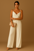 Elegant autumn jumpsuit for women in polyester with wide legs for weddings and celebrations