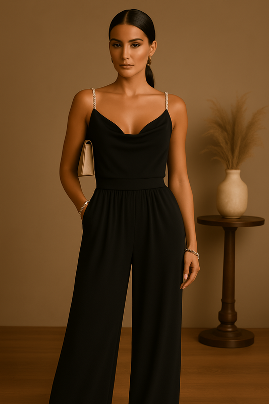 Élégante combinaison d'automne pour femmes en polyester avec des jambes larges pour les mariages et les fêtes