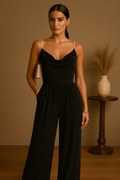 Elegant autumn jumpsuit for women in polyester with wide legs for weddings and celebrations