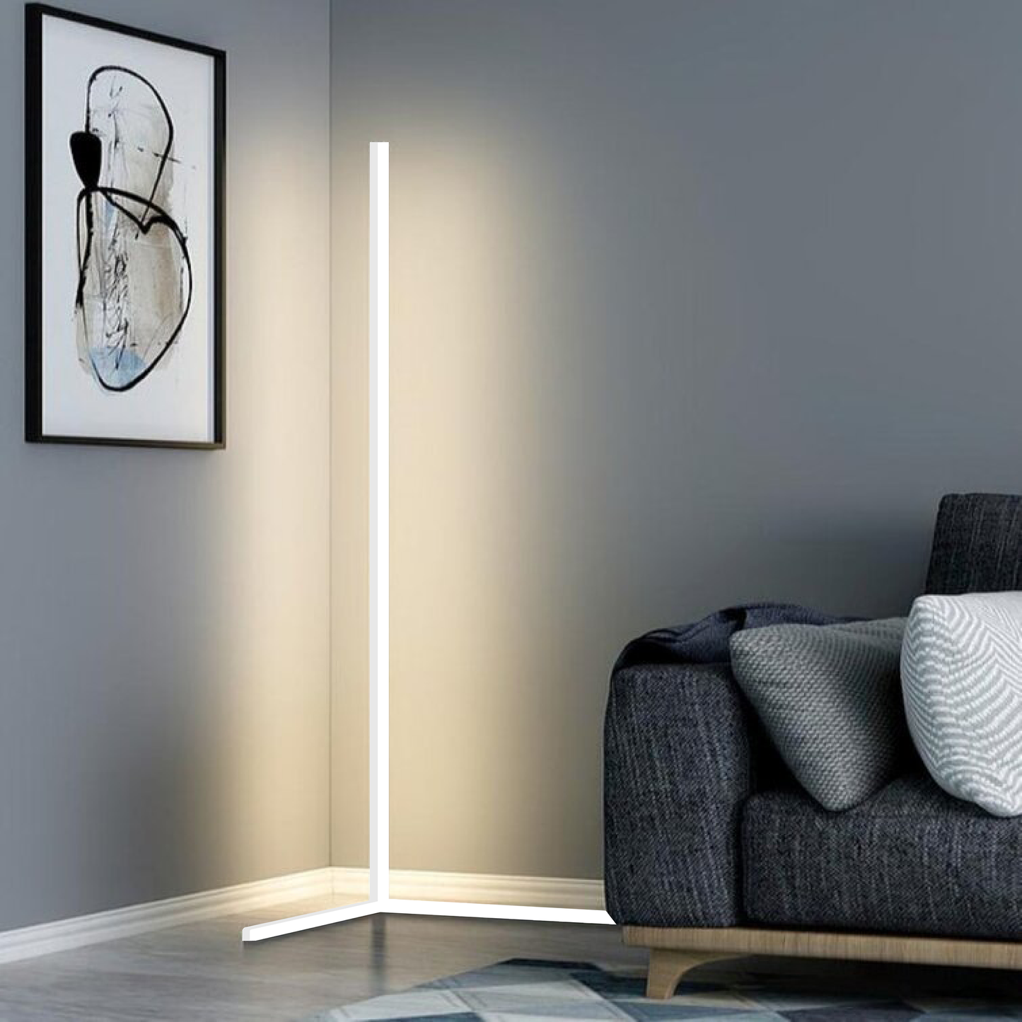 Štíhlá LED rohová lampa s nastavitelnou intenzitou světla do obývacího pokoje nebo ložnice