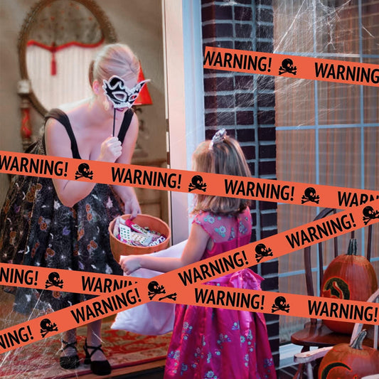 Strašidelný Halloween banner s lebkou – dekorace z plastové zábrany