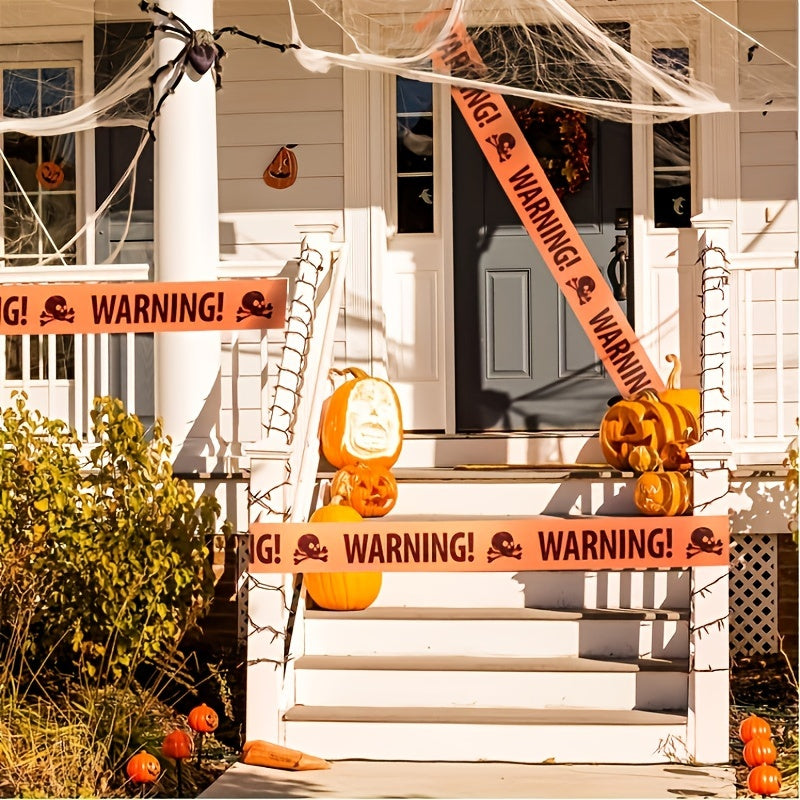 Strašidelný Halloween banner s lebkou – dekorace z plastové zábrany