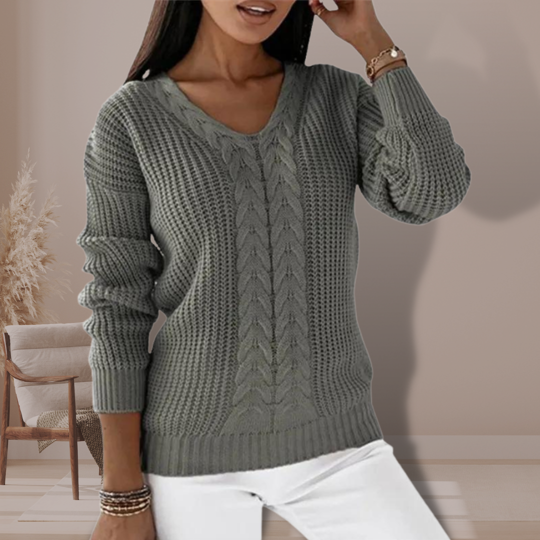Women's cable knit V-neck sweater