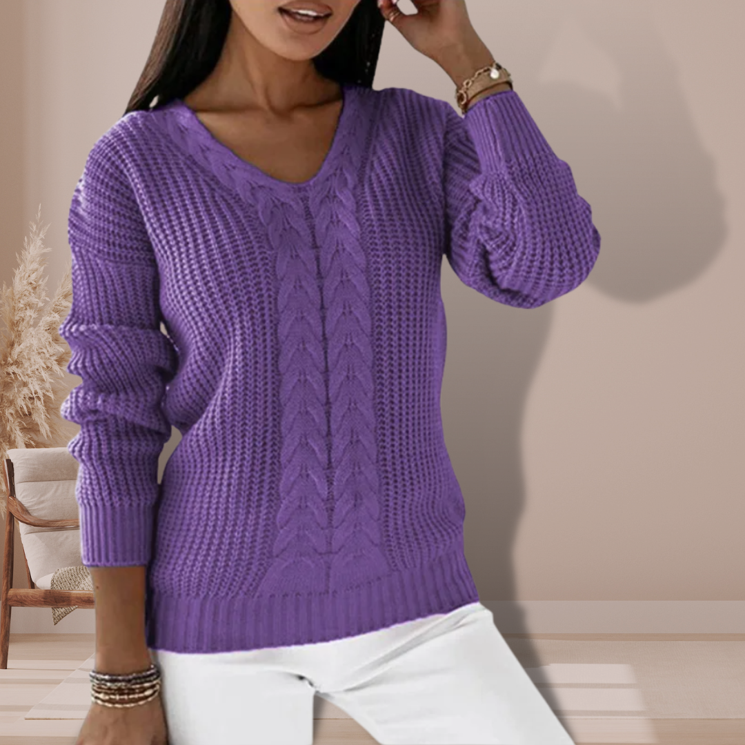 Women's cable knit V-neck sweater