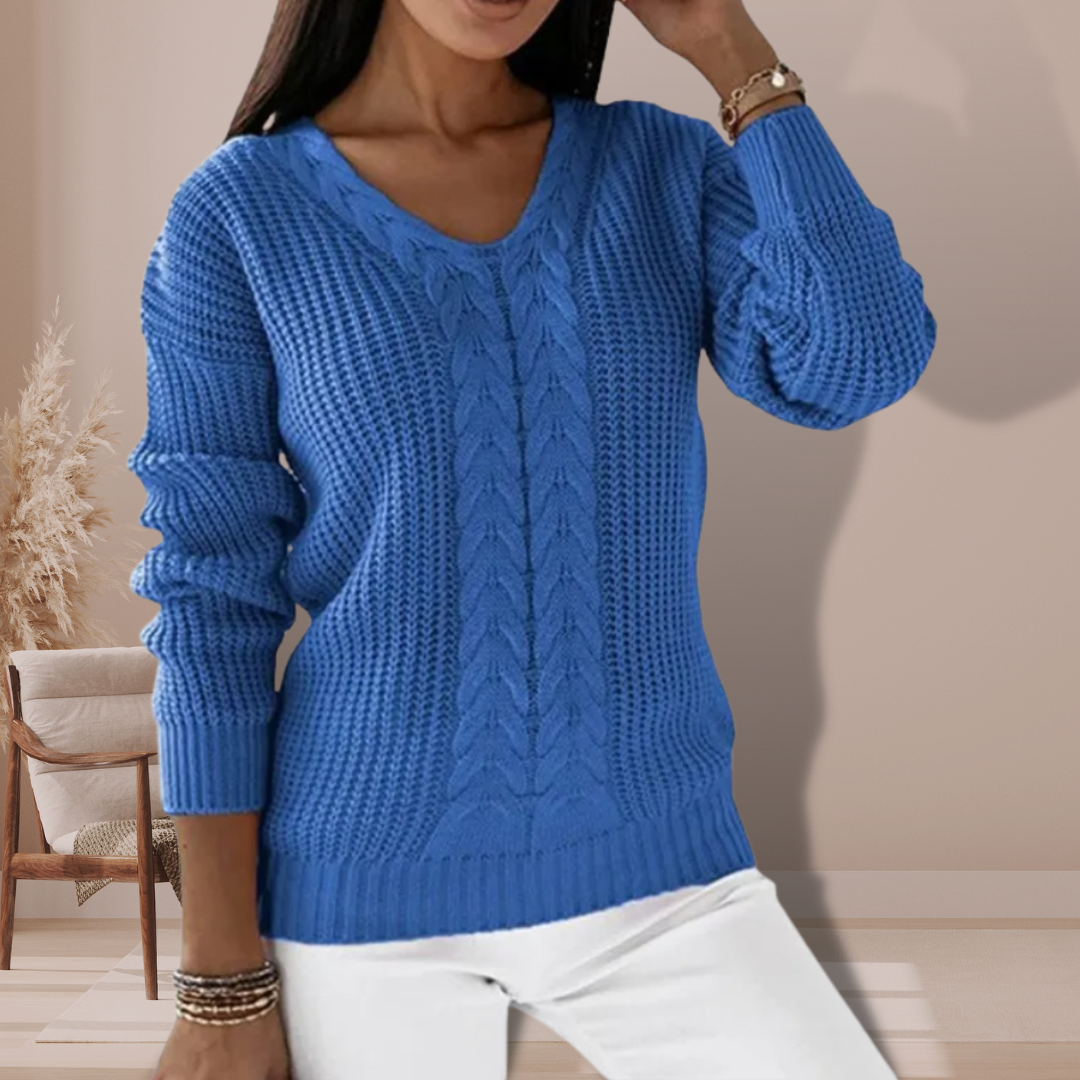 Women's cable knit V-neck sweater