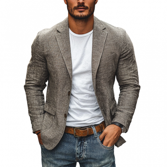 Colbert en lin pour homme Slim-fit avec revers sculptés - Blazer léger en coton et lin pour l'automne