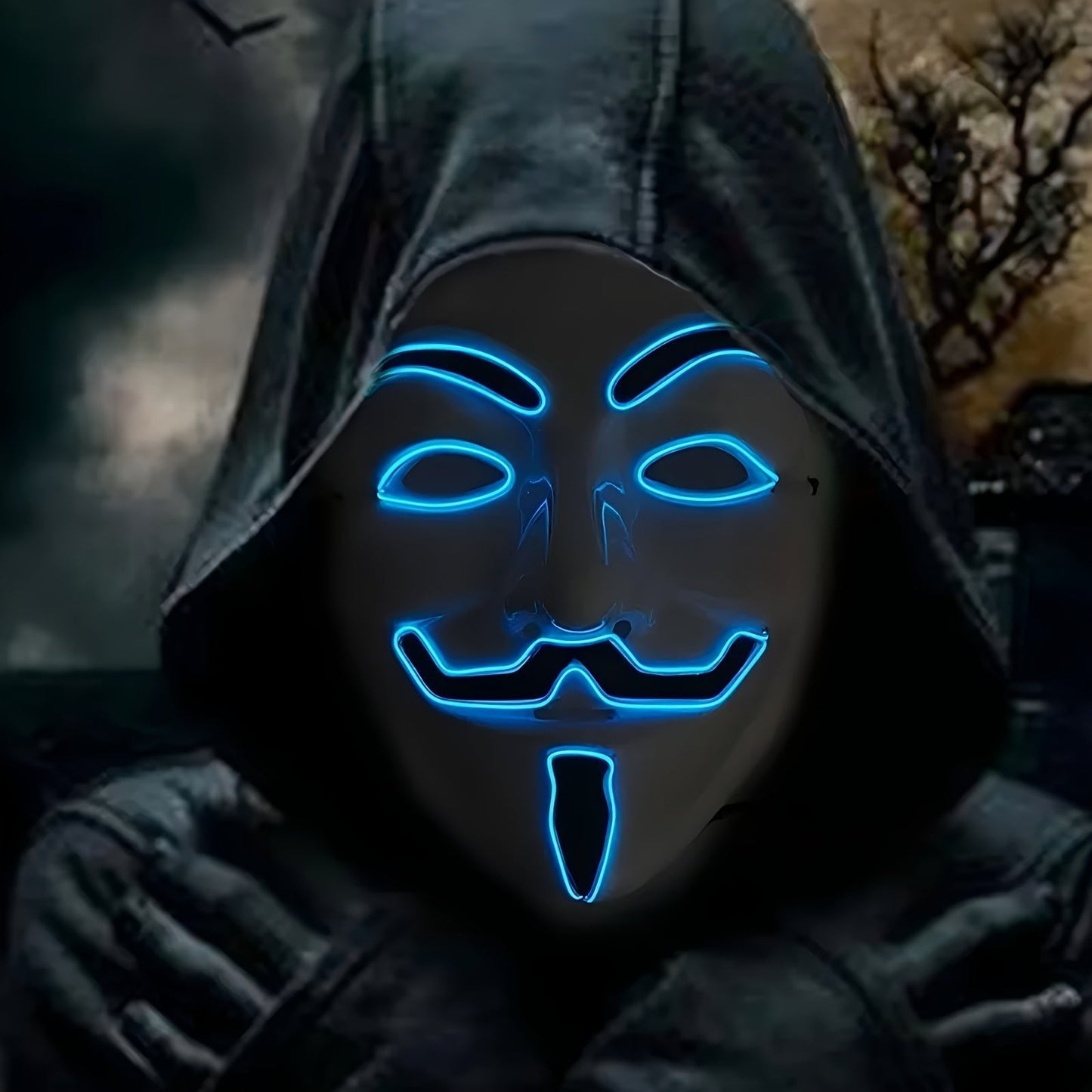 LED-halloweenská maska - anonymní design s červeným zářením