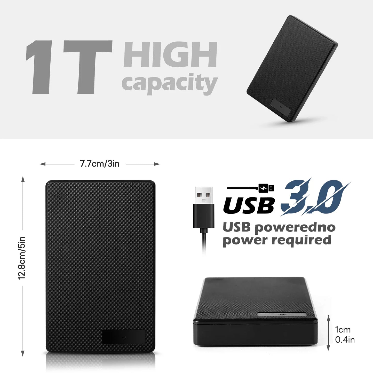 Disque dur externe portable USB 3.0 (1TB-5TB, disque dur haute vitesse pour ordinateur portable, PC et console)