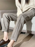 Tweed high waisted wool pencil trousers