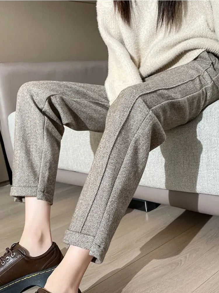 Tweed - Kalhoty z vlny s vysokým pasem