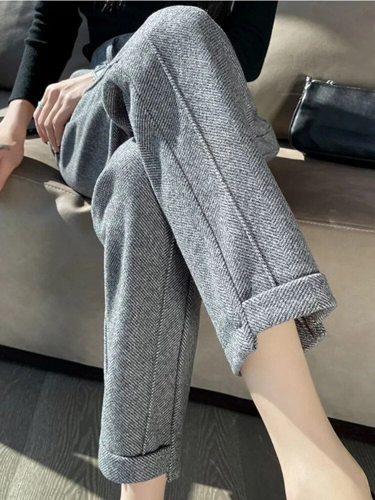 Tweed - Kalhoty z vlny s vysokým pasem