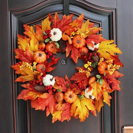Couronne de feuilles d'érable en forme de citrouille - décoration de porte d'automne
