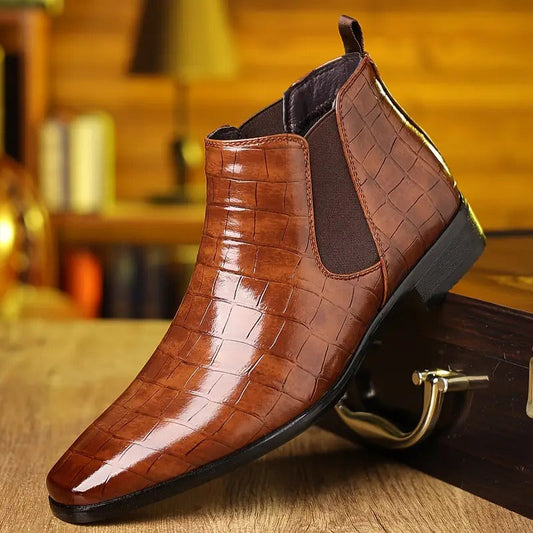 Bottines pour hommes avec surface gaufrée et côtés élastiques