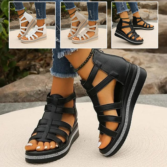 Elegantní sandály na klínovém podpatku s kamínky pro ženy