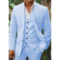 Linen suit for men: blazer, vest and trousers